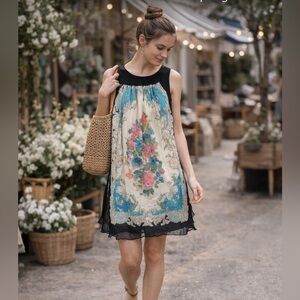 Moulinette Soeurs Silk Dress Size 6 Anthropologie Floral Boho Sleeveless Dress